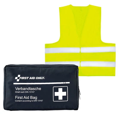 FIRST AID ONLY Set Verbandtasche DIN 13167 mit Warnweste, Erste Hilfe für Motorrad, Kfz, Reise