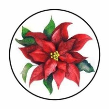 48 CHRISTMAS POINSETTIA ENVELOPE SEALS LABELS STICKERS 1.2" ROUND