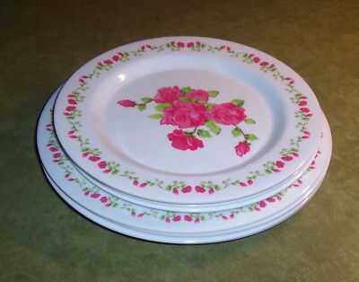 (Lot of 8) Rose Plastic Plates by Gold Coast - (4) Salad (4) Luncheon Melamine ?