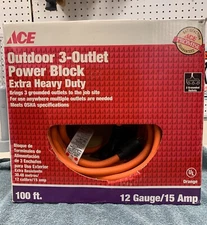 100 Ft SUPER HEAVY DUTY Outdoor Extension Cord 12/3 With 3-Block End  by ACE