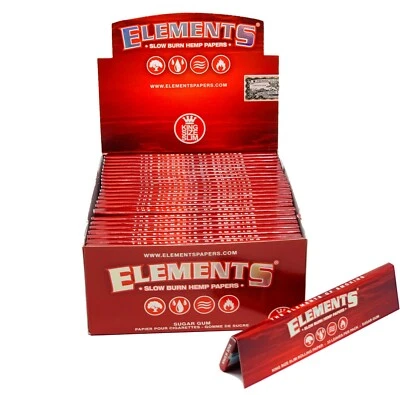 Elements Slow Burn Hemp Red King Size Slim Burning Rolling Papers Sugar Gum