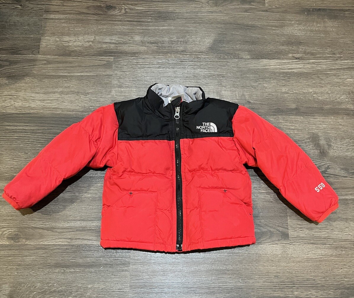 The North Face 550 Goose Down Puffer Jacket Full Zip Red 12-18