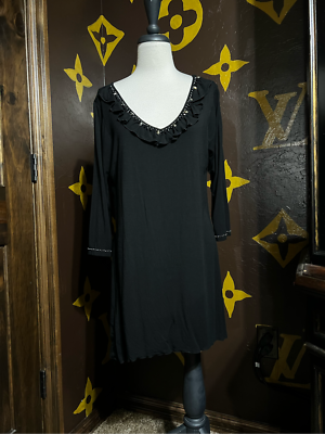 black knit tunic dress Women's Knit Dress with Puff Sleeves for Fall & Winter - Round Neck Casual Tunic Dress Black XL