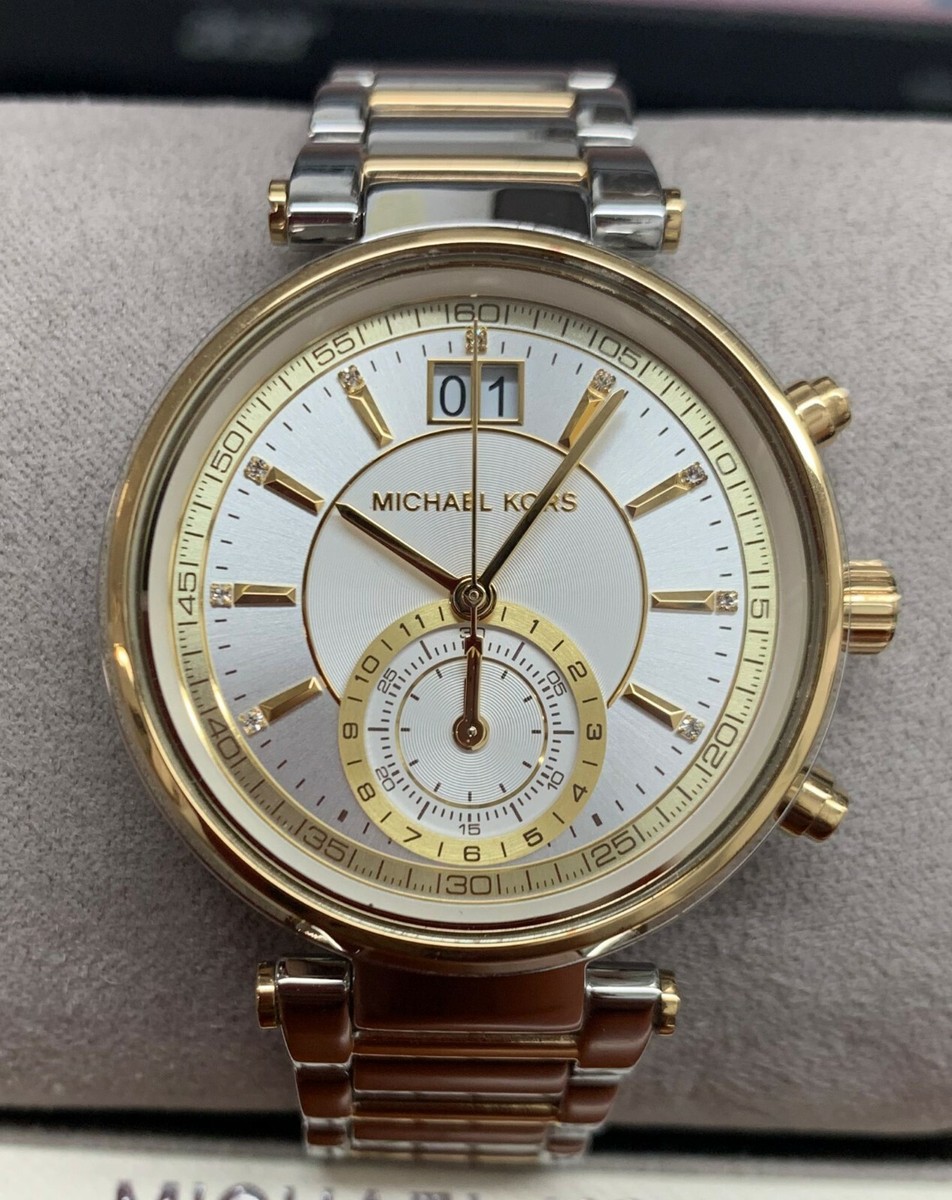 定番人気 ★ Michael Kors ★ SAWYER レディース腕時計 MK6225 Michael Kors MK6225 Sawyer Silver Dial Two Tone Chronograph