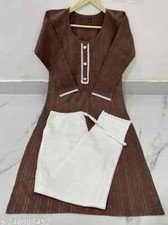 Indian Traditional Wear Woman/Girls Khadi Cotton Office Wear Kurti With Pant Set
