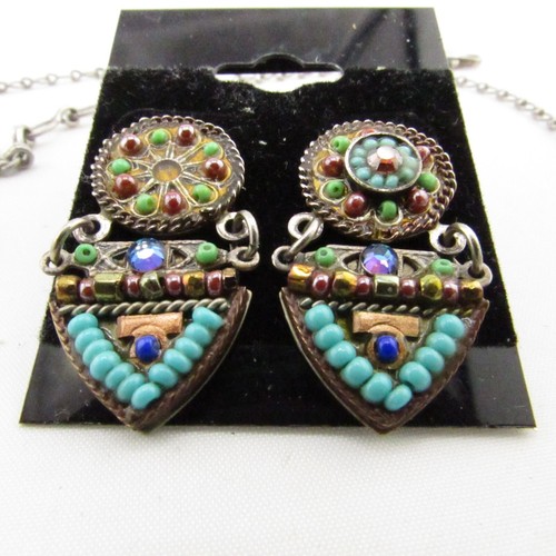 ADAYA Necklace Earring Crystal Micro Mosaic Art Deco Signed Chandelier Bib VTG - Picture 6 of 20