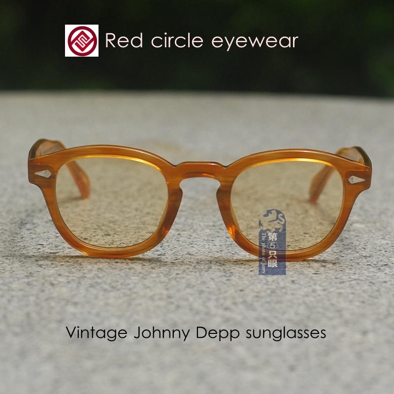 Retro Vintage Johnny Depp sunglasses mens blonde glasses frame light amber lens