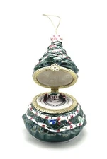 Christmas Tree Music Box Hinged With Rotating Train Set Porcelain Ornament