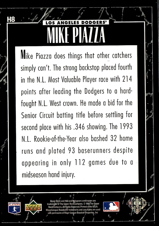 1995 Upper Deck - Hobby Predictor Award Mike Piazza #H8 - Image 2 of 2