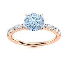 Aquamarine Gemstone Sterling Silver Solitaire with Accents Wife Unique Ring