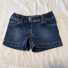 Mini Boden Jean Denim Shorts Button Closure Toddler Girl 4-5 Year Heart Pockets
