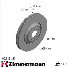 2x Zimmermann 100.3364.75 Bremsscheibe für AUDI A8 4H2 4H8 4HC 4HL