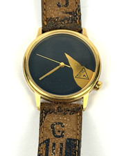 Vintage Guess Watch 1991 Black and Gold Tone Leather Band New Battery
