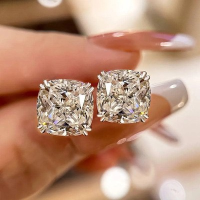 Designer 1 cts Certified CUSHION Shape Stud Earrings, Diamond in 14K White Gold