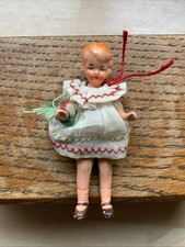 Gorgeous Antique German Miniature Bisque Girl Doll by Hertwig & Co. 2 3/4” Tall