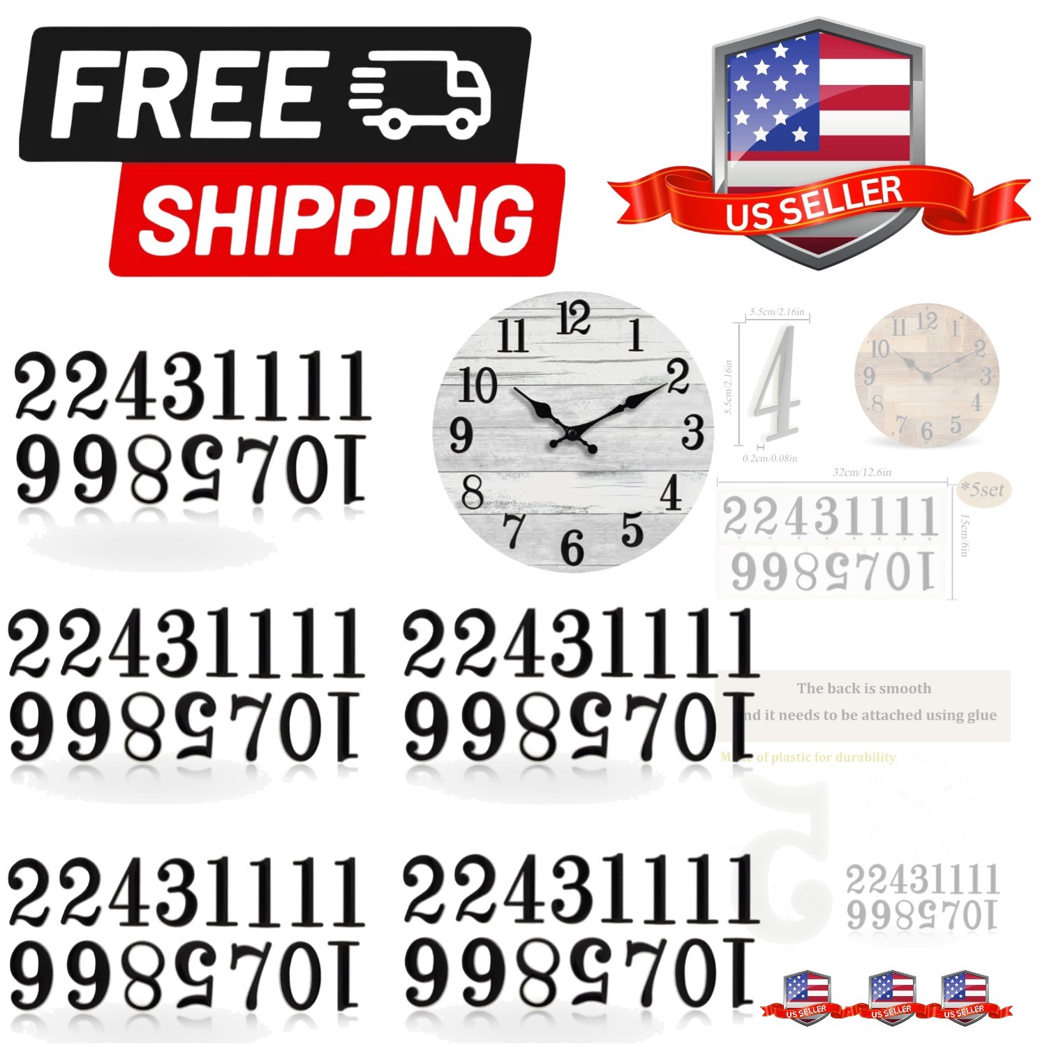 75 PCS Clock Numerals Kit 2 Inch DIY Digital Clock Numbers A