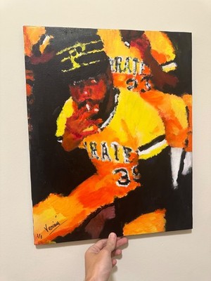 Dave Parker smoking in dugout painting Art autographed by the artist 16x20 