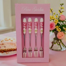 Lesser & Pavey Rose Garden Floral Cake Pastry Dessert Forks Cutlery Kitchen Set.