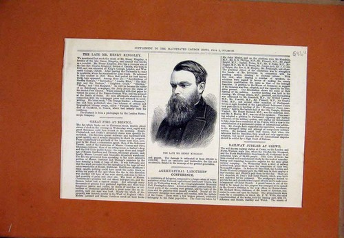 Original Old Antique Print 1876 Portrait Late Henry Kingsley 19th