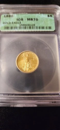 1986 ICG-MS70 $5 GOLD EAGLE 1/10th Oz.