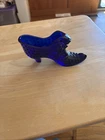 Vintage Fenton Glass Cat Head Hobnail Heeled Shoe Slipper Colonial Cobalt Blue