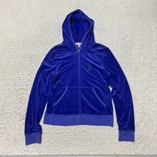 Vintage Juicy Couture Hoodie Womens Medium Purple Velour Full Zip Sweatshirt