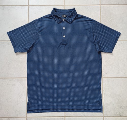 Footjoy Men's Large Polo Golf Shirt Blue Geometric Performance Stretch Sports - Picture 2 of 8