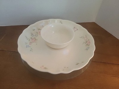 Pfaltzgraff Tea Rose Chip And Dip Serving Set Platter Floral 12'' And 5'' Dip Bowl