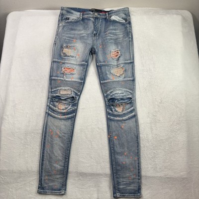 Switch Remarkable Patch Work Painted Slim Denim Taper Jeans Men's 36'' W x 34'' L
