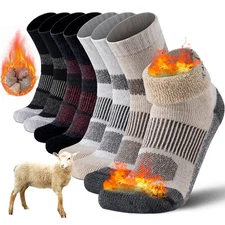4 Pairs Mens Crew Wool Socks, Winter Thermal Hiking Socks, Over Calf Sports Sock
