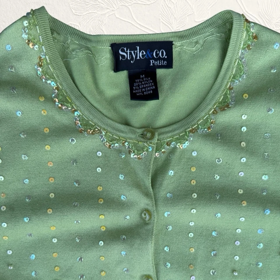 Suéter Cárdigan Style&Co Verde Claro Con Cuentas Abotonadas Talla M Foto 3 de 4