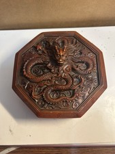 Vintage Chinese 5.25’ Hand Carved Dragon Rosewood Red Ink Paste Container Box