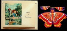S. S. Adams Dog Souvenir Card With Orange Purple Mechanical Butterfly 1930's NJ 