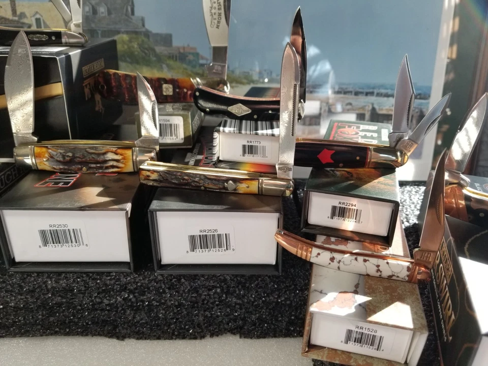 Qty 12 Rough Ryder / Rider ножи Дамаск корицы кости черный резерв новый в коробке - Изображение 3 из 4