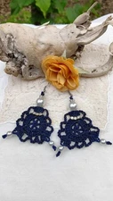 Blue Night Crochet Doll Shaped Pendant Earrings 
