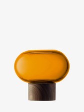 Image of LSA International Oblate Amber Glass Vase with Walnut Base | 13.5cm, RRP £150