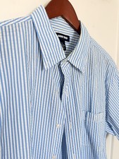 Lands End Large Men s Traditional Fit 16 16 1/2 Short Sleeve Seersucker Preppy