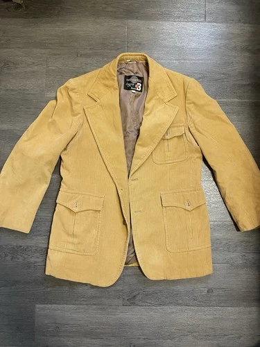Vintage Men’s Tan Mustard Corduroy Double Breasted Overcoat Bond’s Yugoslavia - product listing photo