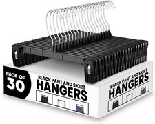 30Pack Plastic Hangers Black 360 Swivel Hook for Hanging bottoms pants jeans