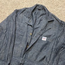 Vintage 40s HERCULES Coveralls Mens Size 38 Blue Denim Doughnut Button WW2 Era