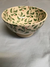 Emma Bridgewater Hand Decorated Christmas Footed Bowl Holly Sprigs AD 2000 Rare 