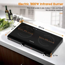 Infrared Double Burner Electric Cooktop 1800W Ceramic Glass Countertop Hot Plate