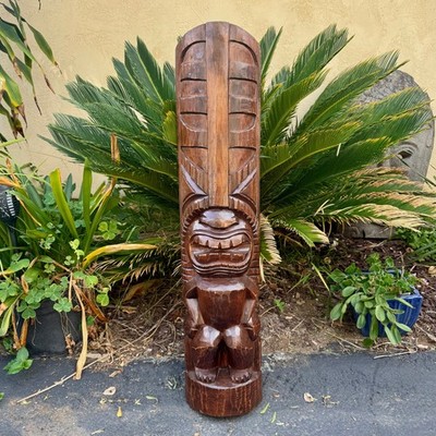 Lono Hawaiian Tiki  Half Statue Hand Carved 39''x 8''in