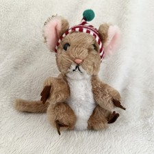 Dakin Priscilla Hillman Christmas Brown Mouse 7  Plush Striped Hat 80s Vintage
