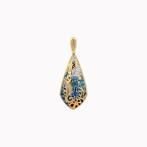Authentic 925 Silver Gold Plated Seahorse Reef Pendant Blue Ocean MOP Mosaic