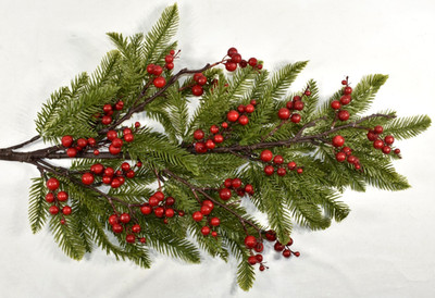 Pottery Barn Faux Pine Leaves Branch with Berries Christmas Greenery 48'' GUC