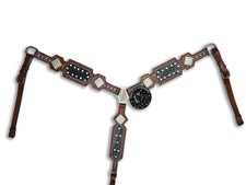 Brown Leather Horse Tack Set Crystal Conchos Designer Buckles For Horse Riding