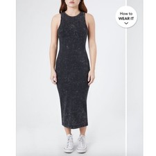 New Black Mineral Wash Bodycon Sleeveless Midi Dress S