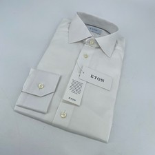 Eton Dress Shirt Mens S 15 - 38 White Self Striped Slim Fit Business Button Up