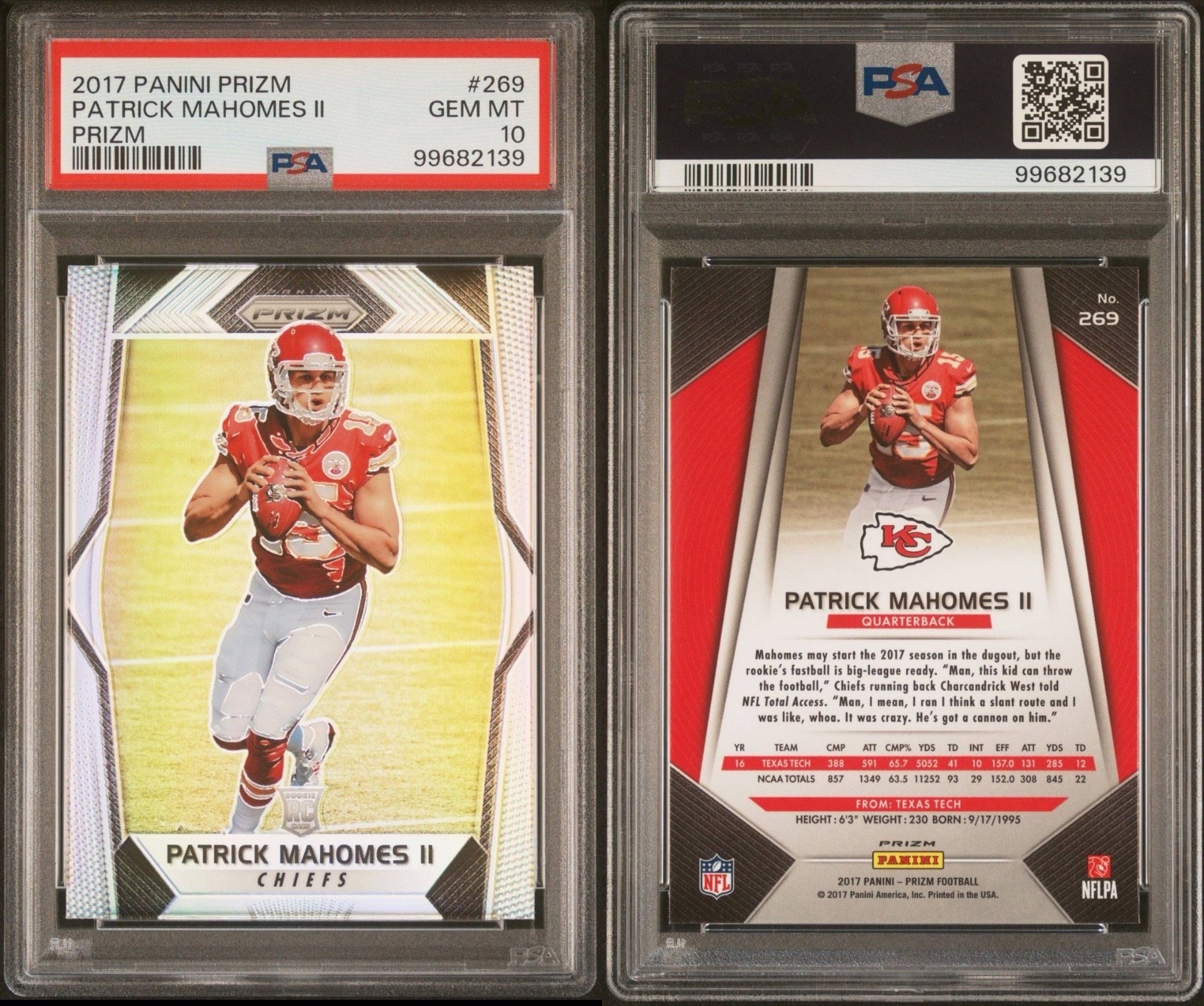 2017 Panini Prizm PATRICK MAHOMES II Silver Prizm Rookie RC #269 PSA 10 GEM MINT view 3